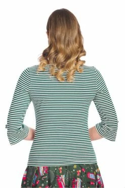 Banned Merry Xmas Stripe Top -Burleska shop 1642529017TP10476 20WHT 20GRN 300x