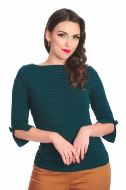 Banned Merry Xmas Stripe Top -Burleska shop 1642529041TP10476GRN 20NVY 200609 300x