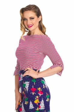 Banned Merry Xmas Stripe Top -Burleska shop 1642529072TP10476WHT 20RED0151 300x