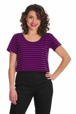 Banned Sweet Yet Spooky Stripe Top 24 Banned Sweet Yet Spooky Stripe Top -Burleska shop 1642529389TP10484 20PUR 20BLK1539 300x