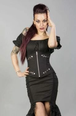 Burleska Alternate Underbust Corset In Black Twill With Silver Hook Details