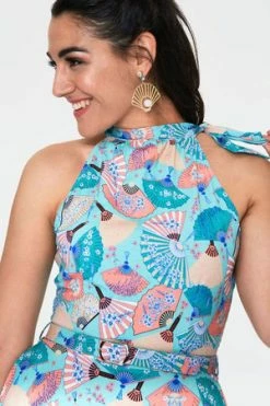 Voodoo Vixen Bonnie High Neck Fan Print Dress -Burleska shop Bonnie High Neck Fan Print Dress Voodoo Vixen 5 300x