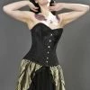 Burleska Elegant Overbust Steel Boned Corset In Black Satin & Spider Lace Overlay