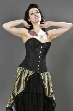 Burleska Elegant Overbust Steel Boned Corset In Black Satin & Spider Lace Overlay
