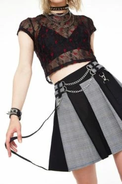 Jawbreaker Houndstooth Check Half & Half Bondage Skirt -Burleska shop Houndstooth Check Half Half Bondage Skirt Jawbreaker 5 300x
