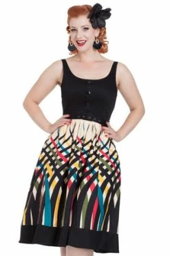 Voodoo Vixen Jean Border Print Flared Dress -Burleska shop Jean Border Print Flared Dress Voodoo Vixen 4 300x