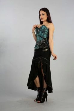 Burleska Reversible Overbust Zip Corset In Turquoise Black Jacquard And Gold King -Burleska shop Reversible Overbust Zip Corset In Turquoise Black Jacquard And Gold King Burleska 3 300x