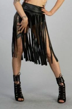Burleska Shredder Knee Length Fringe Skirt In Black Matte -Burleska shop Shredder Knee Length Fringe Skirt In Black Matte Burleska 3 300x