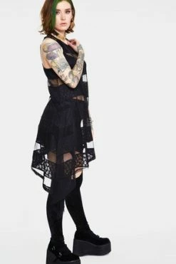 Jawbreaker Skull Stripes Asymmetric Dress -Burleska shop Skull Stripes Asymmetric Dress Jawbreaker 3 300x