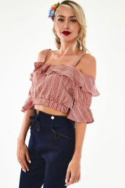 Voodoo Vixen Sophia Loren Gingham Ruffle Crop Top -Burleska shop Sophia Loren Gingham Ruffle Crop Top Voodoo Vixen 4 300x