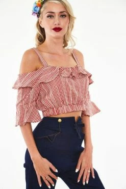 Voodoo Vixen Sophia Loren Gingham Ruffle Crop Top