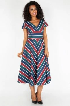 Voodoo Vixen Addison Striped Swing Dress -Burleska shop addison striped swing dress voodoo vixen 3 300x