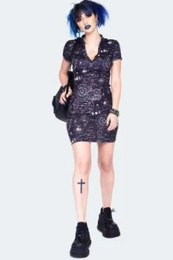 Jawbreaker Alchemy Cat Print Mini Polo Dress -Burleska shop alchemy cat print mini polo dress dra 9569 02.1427 300x