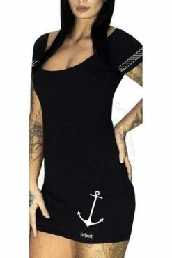 Dr Faust Anchor And Ropes Short Sleeve Black Mini Dress - Nathaly -Burleska shop anchor and ropes short sleeve black mini dress nathaly dr faust 2 300x