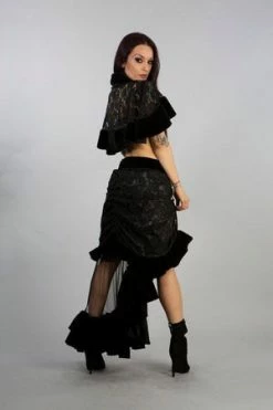 Burleska Annabelle Skirt In Black Velvet Flock -Burleska shop annabelle skirt in black velvet flock burleska 2 300x