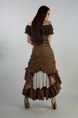 Burleska Annabelle Skirt In Brown Stripe Cotton And Coffee Matt 4 Burleska Annabelle Skirt In Brown Stripe Cotton And Coffee Matt - Image 2