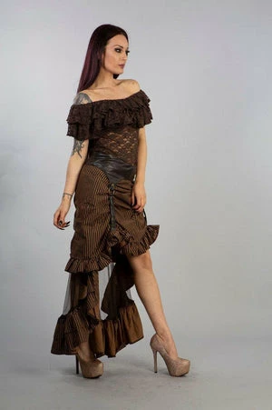 Burleska Annabelle Skirt In Brown Stripe Cotton And Coffee Matt 5 Burleska Annabelle Skirt In Brown Stripe Cotton And Coffee Matt - Image 3