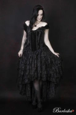 Burleska Athena Front Zip Overbust Corset In Black Velvet Flock