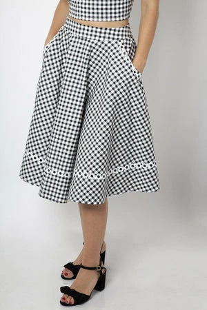 Voodoo Vixen Ava Daisy Trim Gingham Flare Skirt 3 Voodoo Vixen Ava Daisy Trim Gingham Flare Skirt
