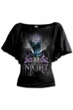Spiral Batman - I Am The Night - Boat Neck Bat Sleeve Top Black