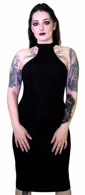 Dr Faust Beguiling Choker Bodycon Black Midi Dress - Londyn 3 Dr Faust Beguiling Choker Bodycon Black Midi Dress - Londyn