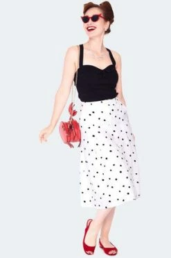 Voodoo Vixen Black & White Polka Dot Button Front Midi Skirt