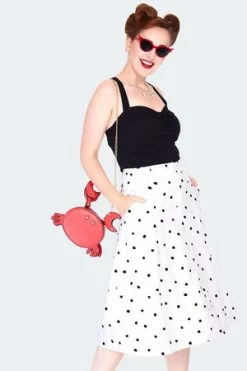 Voodoo Vixen Black & White Polka Dot Button Front Midi Skirt -Burleska shop black and white polka dot button front midi skirt ska 3754 02.1362 300x