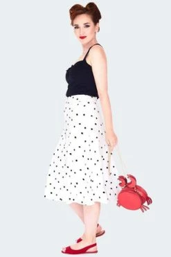 Voodoo Vixen Black & White Polka Dot Button Front Midi Skirt -Burleska shop black and white polka dot button front midi skirt ska 3754 03.1362 300x