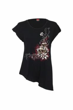 Spiral Blood Tears - Raw Neck Asymmetric Viscose Top