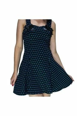 Dr Faust Blue Polka Dots Black Mini Dress - Sophia -Burleska shop blue polka dots black mini dress sophia dr faust 3 300x