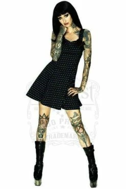 Dr Faust Blue Polka Dots Black Mini Dress - Sophia -Burleska shop blue polka dots black mini dress sophia dr faust 4 300x