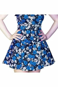 Dr Faust Blue Roses And Skulls Mini Dress - Anika 7 Dr Faust Blue Roses And Skulls Mini Dress - Anika -Burleska shop blue roses and skulls mini dress anika dr faust 3 300x