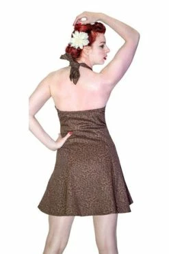 Dr Faust Brown Cheetah Animal Print Halterneck Mini Dress - Kara -Burleska shop brown cheetah animal print halterneck mini dress kara dr faust 2 300x
