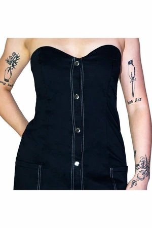 Dr Faust Button-Down Strapless Dark Grey Mini Dress - Allie 5 Dr Faust Button-Down Strapless Dark Grey Mini Dress - Allie - Image 3