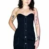 Dr Faust Button-Down Strapless Dark Grey Mini Dress - Allie -Burleska shop button down strapless dark grey mini dress allie dr faust 300x