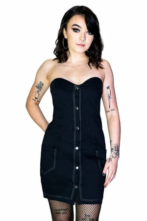 Dr Faust Button-Down Strapless Dark Grey Mini Dress - Allie 3 Dr Faust Button-Down Strapless Dark Grey Mini Dress - Allie
