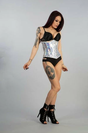 Burleska Candy Underbust Steel Boned Corset In Hologram Silver PVC Vinyl 5 Burleska Candy Underbust Steel Boned Corset In Hologram Silver PVC Vinyl - Image 3