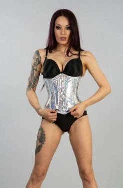 Burleska Candy Underbust Steel Boned Corset In Hologram Silver PVC Vinyl