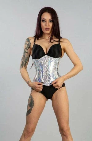 Burleska Candy Underbust Steel Boned Corset In Hologram Silver PVC Vinyl 3 Burleska Candy Underbust Steel Boned Corset In Hologram Silver PVC Vinyl