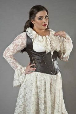 Burleska Cecillia Plus Size Underbust Corset With Straps In Brown Matte Vinyl