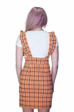 Dr Faust Checked Pinafore Orange Tartan Dress And T-Shirt Set - Perla -Burleska shop checked pinafore orange tartan dress and t shirt set perla dr faust 2 300x