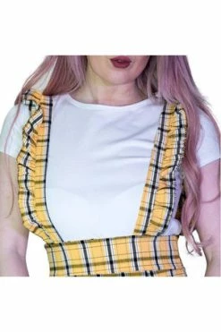 Dr Faust Checked Pinafore Yellow Tartan Dress And T-Shirt Set - Kairi -Burleska shop checked pinafore yellow tartan dress and t shirt set kairi dr faust 3 300x