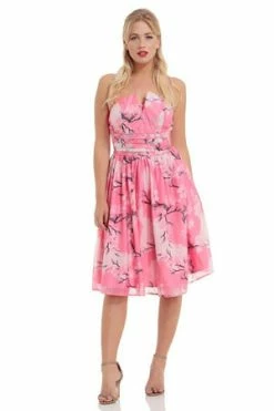 Voodoo Vixen Clara Pink Dress With Neckline Detail -Burleska shop clara pink dress with neckline detail voodoo vixen 3 300x