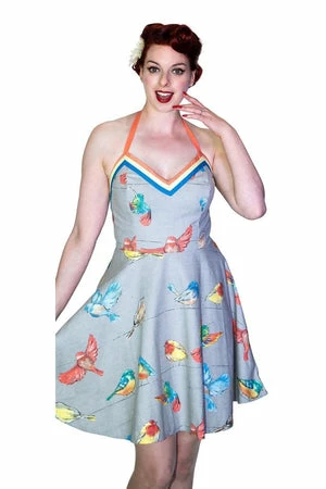 Dr Faust Colourful Birds Retro Grey Mini Dress - Avah 3 Dr Faust Colourful Birds Retro Grey Mini Dress - Avah