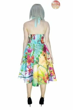 Dr Faust Colourful Fuchsia Lily Pink Flamingo Midi Dress - Corinne -Burleska shop colourful fuchsia lily pink flamingo midi dress corinne dr faust 2 300x