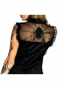 Dr Faust Cute Spider Raw Silk Black Mini Dress - Spinderella -Burleska shop cute spider raw silk black mini dress spinderella dr faust 3 300x