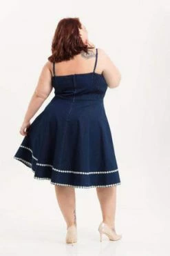 Voodoo Vixen Daisy May Denim Plus Size Flared Dress -Burleska shop daisy may denim plus size flared dress voodoo vixen 2 300x
