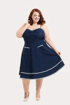 Voodoo Vixen Daisy May Denim Plus Size Flared Dress -Burleska shop daisy may denim plus size flared dress voodoo vixen 3 300x