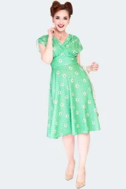 Voodoo Vixen Daisy Polka Dot Flare Dress -Burleska shop daisy polka dot dra 9518 01.1484 300x