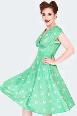 Voodoo Vixen Daisy Polka Dot Flare Dress -Burleska shop daisy polka dot dra 9518 03.1484 300x